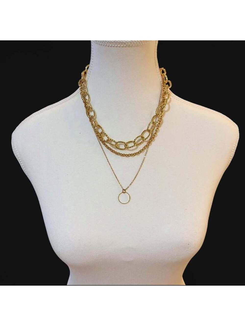Gold Layered Chain Necklace with Circle Pendant